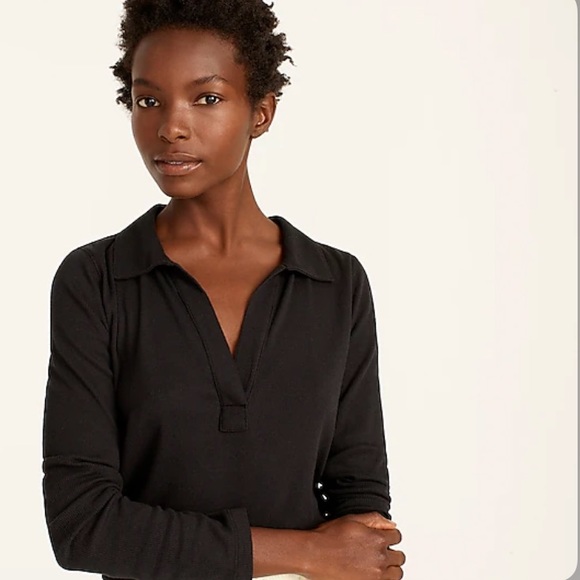 J. Crew NWT Ribbed Polo Long Sleeve T-Shirt - Black - Picture 2 of 4